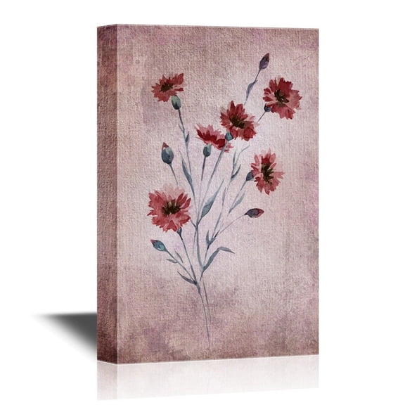 wall26 - Canvas Wall Art - Beautiful Vectorn Pattern with Red Flowers - Gallery Wrap Modern Home Art | Ready to Hang - 16x24 inches