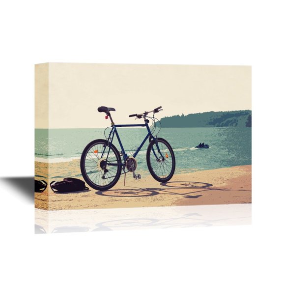 wall26 - Canvas Wall Art - Bicycle Stands on Concrete Pier, Black Sea Coast, Bulgaria, Varna. - Gallery Wrap Modern Home Art | Ready to Hang - 12x18 inches