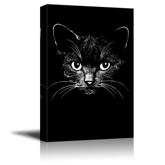 wall26 Canvas Wall Art - Black Cat Staring at The Front - Giclee Print Gallery Wrap Modern Home Art Ready to Hang - 16x24 inches