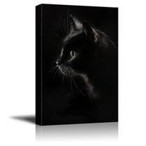 wall26 Canvas Wall Art - Black Cat with Dark Background - Giclee Print Gallery Wrap Modern Home Art Ready to Hang - 12x18 inches