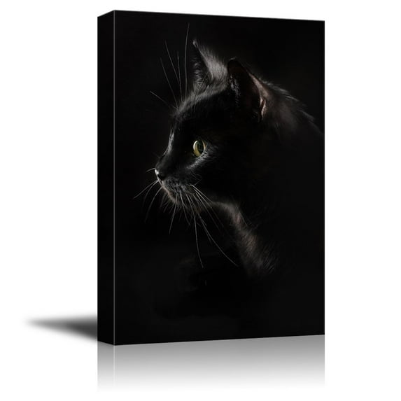 wall26 Canvas Wall Art - Black Cat with Dark Background - Giclee Print Gallery Wrap Modern Home Art Ready to Hang - 24x36 inches