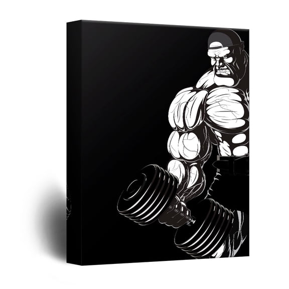 wall26 - Canvas Wall Art - Black White Fitness Body Builder Illustration Art - Giclee Print Gallery Wrap Modern Home Art Ready to Hang - 24x36 inches