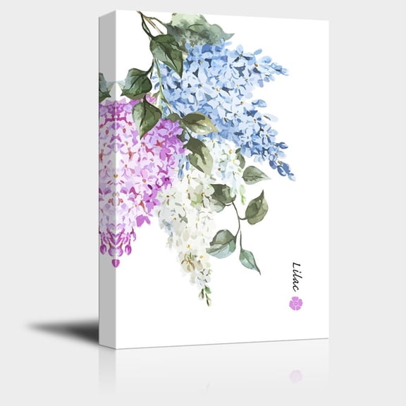 wall26 Canvas Wall Art - Blue Pink and Whiet Lilac Flowers - Giclee Print Gallery Wrap Modern Home Decor Ready to Hang - 16x24 inches