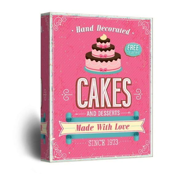 wall26 - Canvas Wall Art - Cake Concept Hand Drawn Art - Giclee Print Gallery Wrap Modern Home Art Ready to Hang - 12x18 inches