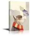 thumbnail image 1 of wall26 Canvas Wall Art - Cat Wearing a Scarf with a Butterfly on The Nose - Giclee Print Gallery Wrap Modern Home Art Ready to Hang - 24x36 inches, 1 of 4