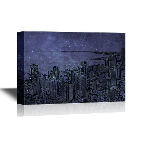 wall26 - Canvas Wall Art - Chicago, Illinois in The United States. City Skyline with Skyscrapers. - Gallery Wrap Modern Home Art | Ready to Hang - 24x36 inches