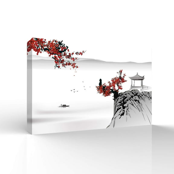 wall26 Canvas Wall Art Chinese Ink Landscape Painting Pictures Home Wall Decorations for Bedroom Living Room Paintings Canvas Prints Framed - 16x24 inches