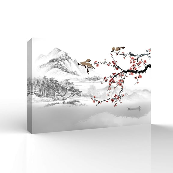 wall26 Canvas Wall Art Chinese Ink Landscape Painting Pictures Home Wall Decorations for Bedroom Living Room Paintings Canvas Prints Framed - 16x24 inches