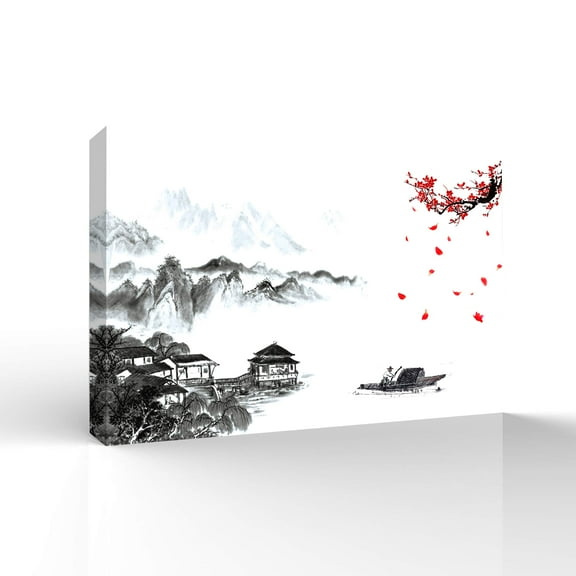 wall26 Canvas Wall Art Chinese Ink Landscape Painting Pictures Home Wall Decorations for Bedroom Living Room Paintings Canvas Prints Framed - 16x24 inches