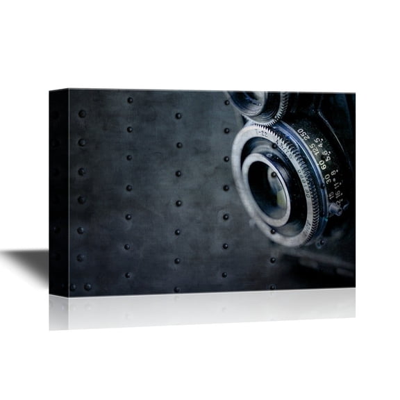 wall26 - Canvas Wall Art - Detail of The Lens of a Very Old Camera - Gallery Wrap Modern Home Art | Ready to Hang - 12x18 inches