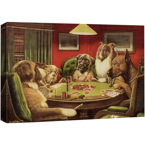 wall26 Canvas Wall Art - Dogs Playing Poker Series - A Bold Bluff by by C.M Coolidge - Giclee Print Gallery Wrap Modern Home Art Ready to Hang - 12x18 inches