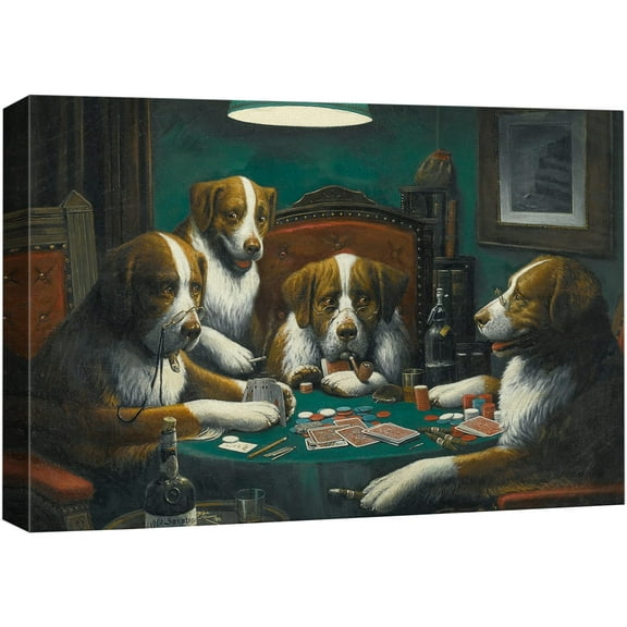 wall26 Canvas Wall Art - Dogs Playing Poker Series - Poker Game Painting by C.M Coolidge - Giclee Print Gallery Wrap Modern Home Art Ready to Hang - 24x36 inches