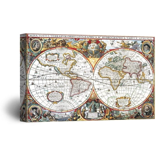 wall26 Canvas Wall Art - Early Vintage Map of The World (Nova Totius Terrarum Orbis Tabula) - Giclee Print Gallery Wrap Modern Home Art Ready to Hang - 24x36 inches