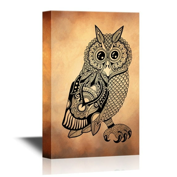 wall26 - Canvas Wall Art - Ethnic Style Owl with Floral Pattern - Gallery Wrap Modern Home Art | Ready to Hang - 16x24 inches