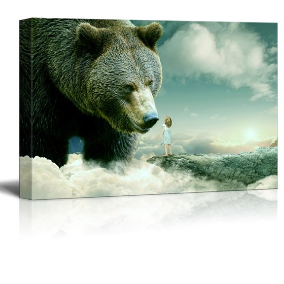 wall26 - Canvas Wall Art - Fantasy Series - Little Girl Reaching Out for a Bear - Giclee Print Gallery Wrap Modern Home Art Ready to Hang - 24x36 inches