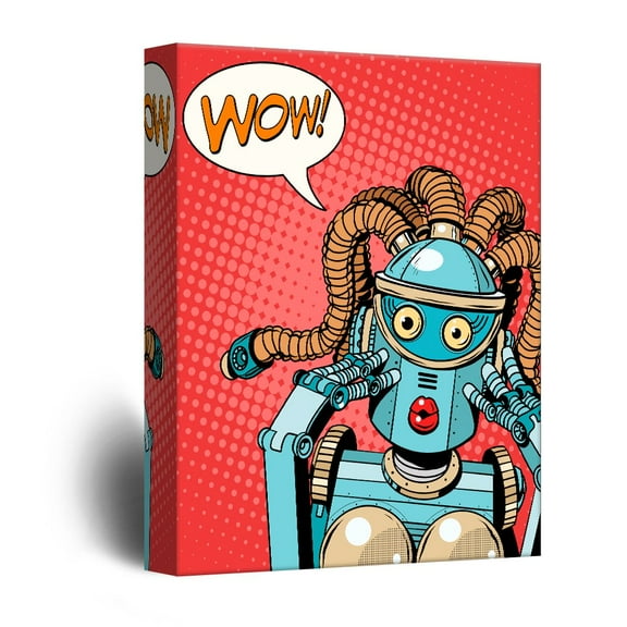 wall26 - Canvas Wall Art - Female Robot Comic Illustration Pop Art - Giclee Print Gallery Wrap Modern Home Art Ready to Hang - 24x36 inches