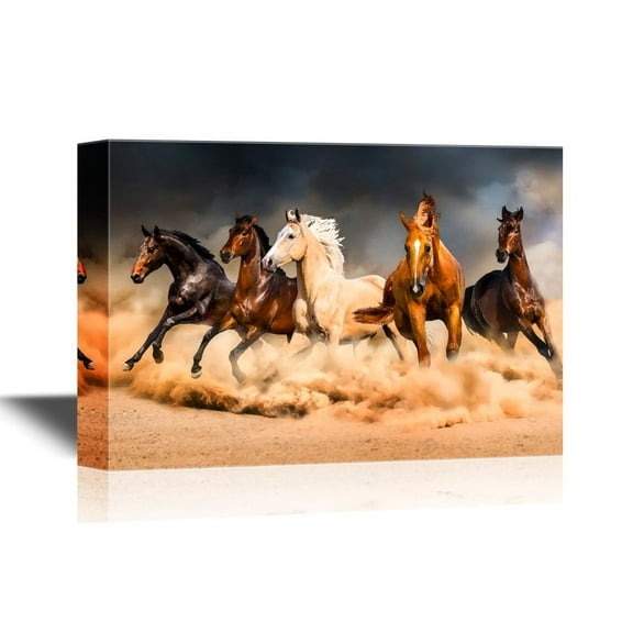 wall26 - Canvas Wall Art - Five Running Horses - Gallery Wrap Modern Home Art | Ready to Hang - 24x36 inches
