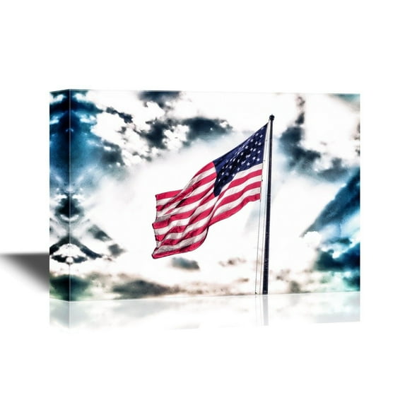 wall26 - Canvas Wall Art - Flag of United States of America - Gallery Wrap Modern Home Art | Ready to Hang - 16x24 inches