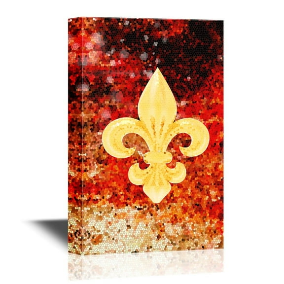 wall26 - Canvas Wall Art - Fleur De Lis Flower on Abstract Red Flame Background - Gallery Wrap Modern Home Art | Ready to Hang - 12x18 inches