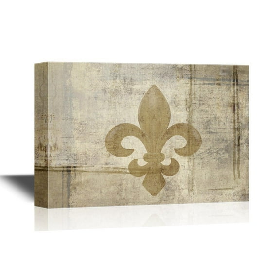 wall26 - Canvas Wall Art - Fleur De Lis Flower on Vintage Abstract Background - Gallery Wrap Modern Home Art | Ready to Hang - 12x18 inches