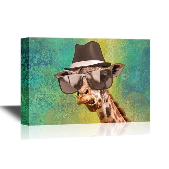 wall26 - Canvas Wall Art - Funny Animal Portrait of a Giraffe Detective with Shades and a Fedora - Gallery Wrap Modern Home Art | Ready to Hang - 32x48 inches