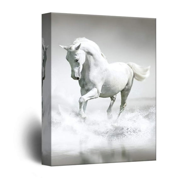 wall26 - Canvas Wall Art - Galloping White Horse - Giclee Print Gallery Wrap Modern Home Art Ready to Hang - 16x24 inches