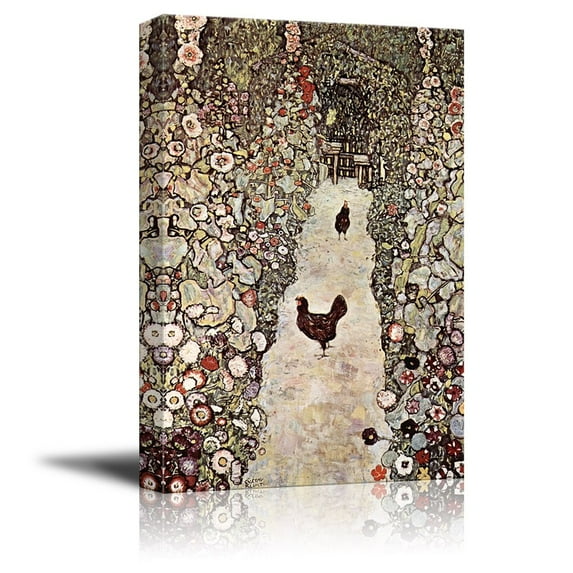 wall26 Canvas Wall Art - Garden with Roosters by Gustav Klimt - Giclee Print Gallery Wrap Modern Home Art Ready to Hang - 24x36 inches
