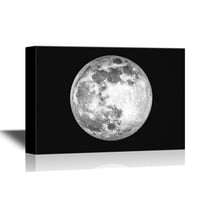 wall26 Canvas Wall Art - Giant Moon Over The Sky in Black and White - Gallery Wrap Modern Home Art | Ready to Hang - 32x48 inches