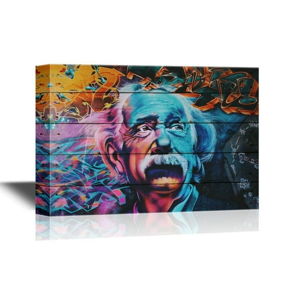 wall26 - Canvas Wall Art - Graffiti with Albert Einstein - Gallery Wrap Modern Home Art | Ready to Hang - 16x24 inches