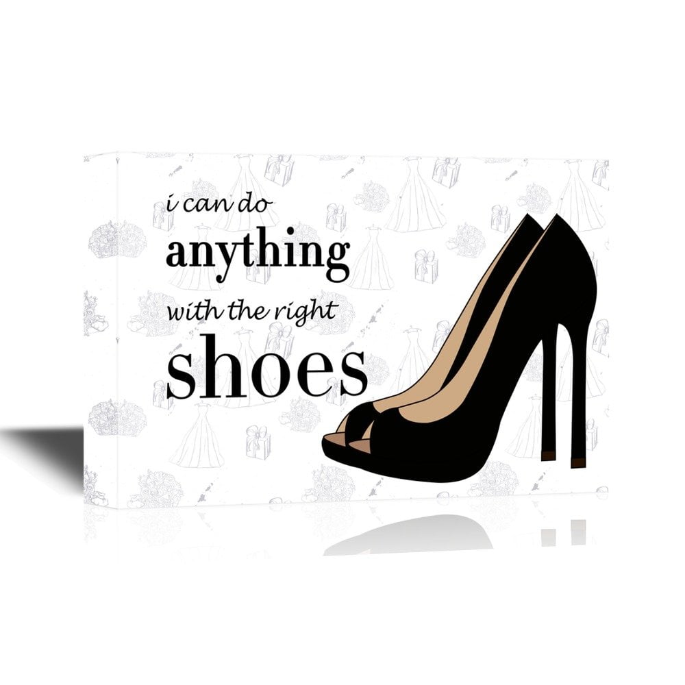 Wall26 Canvas Wall Art - I Can Do Anything with The Right Shoes Quotes with Black Highheels - Gallery Wrap Modern Home Decor | Ready to Hang - 16x24, image size:1000x1000