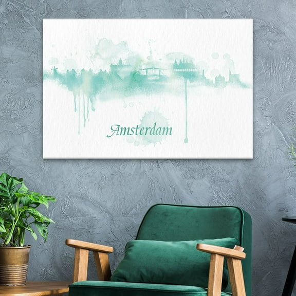 wall26 Canvas Wall Art - Impressionism Watercolor Style City Landscape of Amsterdam - Giclee Print Gallery Wrap Modern Home Art Ready to Hang - 16x24 inches