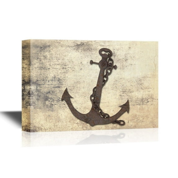 wall26 - Canvas Wall Art - Iron Anchor and Chains on Vintage Background - Gallery Wrap Modern Home Art | Ready to Hang - 24x36 inches