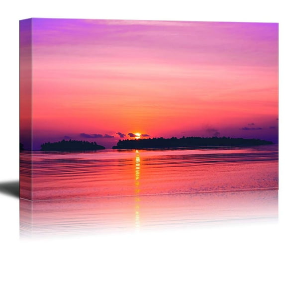 wall26 - Canvas Wall Art - Islands in The Ocean Background Sunset - Giclee Print Gallery Wrap Modern Home Art Ready to Hang - 12x18 inches