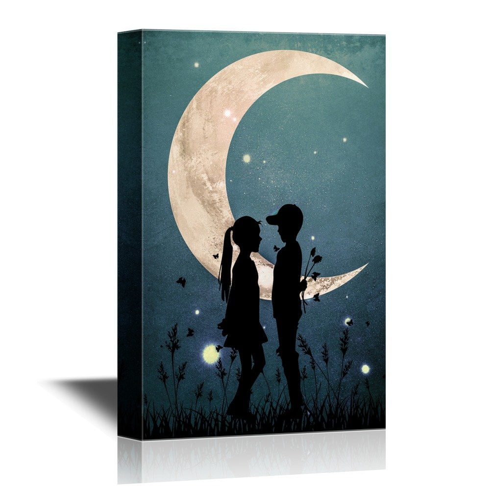 wall26 - Canvas Wall Art - Love - Romantic Silhouette of Boy and Girl Under  The Crescent - Gallery Wrap Modern Home Art | Ready to Hang - 16x24 inches  - Walmart.com, image size:1000x1000