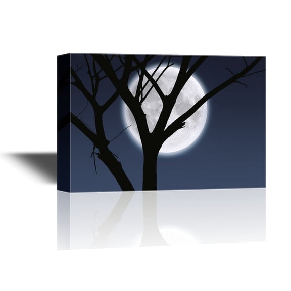 wall26 - Canvas Wall Art - Moonlight Shadow and Black Tree Branches - Gallery Wrap Modern Home Art | Ready to Hang - 24x36 inches