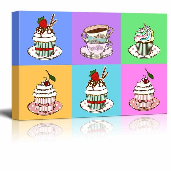 wall26 - Canvas Wall Art - Multi-Color Pop Art with Cupcakes - Giclee Print Gallery Wrap Modern Home Art Ready to Hang - 12" x 18"