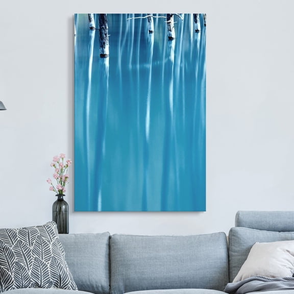 wall26 Canvas Wall Art - Oil Painting Style Abstract Trees in Blue Water - Giclee Print Gallery Wrap Modern Home Art Ready to Hang - 24x36 inches
