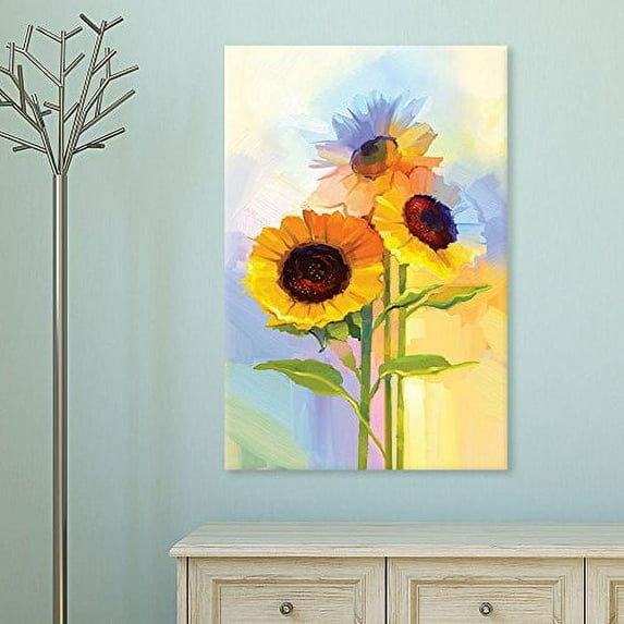 wall26 Canvas Wall Art - Oil Painting Style Sunflowers - Giclee Print Gallery Wrap Modern Home Art Ready to Hang - 16x24 inches