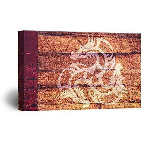 wall26 - Canvas Wall Art - Pattern of Three Dragons on Vintage Wood Background - Giclee Print Gallery Wrap Modern Home Art Ready to Hang - 16x24 inches