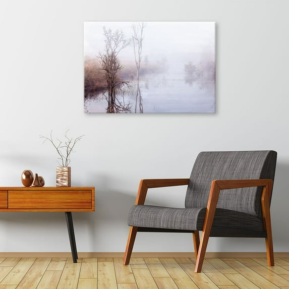 wall26 Canvas Wall Art - Peaceful Lake and Field in a Misty Winter Morning - Giclee Print Gallery Wrap Modern Home Art Ready to Hang - 12" x 18"