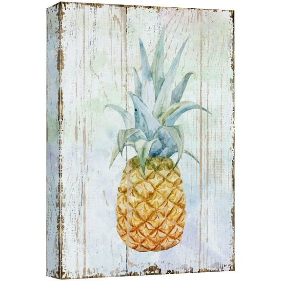wall26 - Canvas Wall Art - Pineapple on Wood Style Background - Giclee Print Gallery Wrap Modern Home Art | Ready to Hang - 32x48 inches
