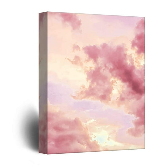 wall26 - Canvas Wall Art Pink Cloud Beautiful Sunset Glow Paintings Framed Ready to Hang - 32x48 inches
