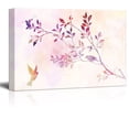 thumbnail image 1 of wall26 Canvas Wall Art - Pink Watercolor Style Painting with Birds and Tree Branches - Giclee Print Gallery Wrap Modern Home Art Ready to Hang - 16x24 inches, 1 of 4