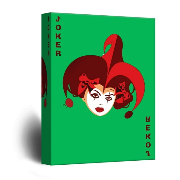 wall26 - Canvas Wall Art - Playing Poker Card Design - Joker with Green Background - Giclee Print Gallery Wrap Modern Home Art Ready to Hang - 24x36 inches