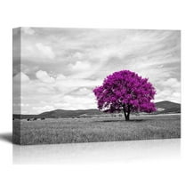 wall26 - Canvas Wall Art - Pop Color of Purple Tree on Black and White Landscape - Giclee Print Gallery Wrap Modern Home Art Ready to Hang - 32x48 inches