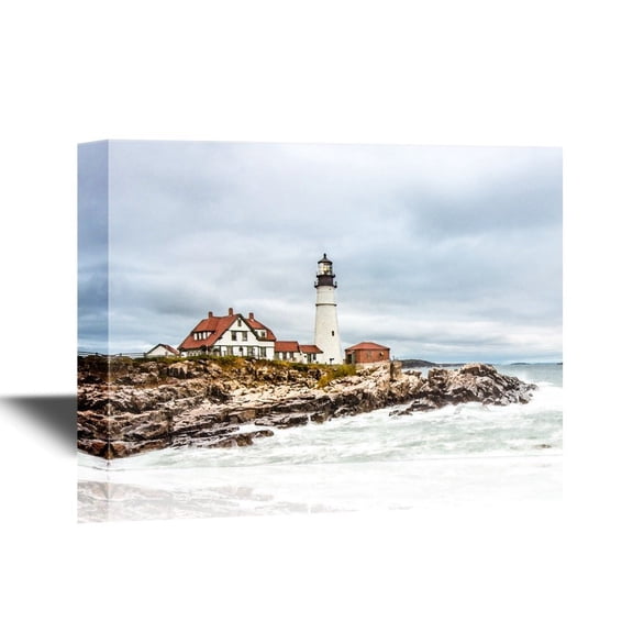 wall26 - Canvas Wall Art - Portland Head Lighthouse in Cape Elizabeth, Maine. - Gallery Wrap Modern Home Art | Ready to Hang - 12x18 inches