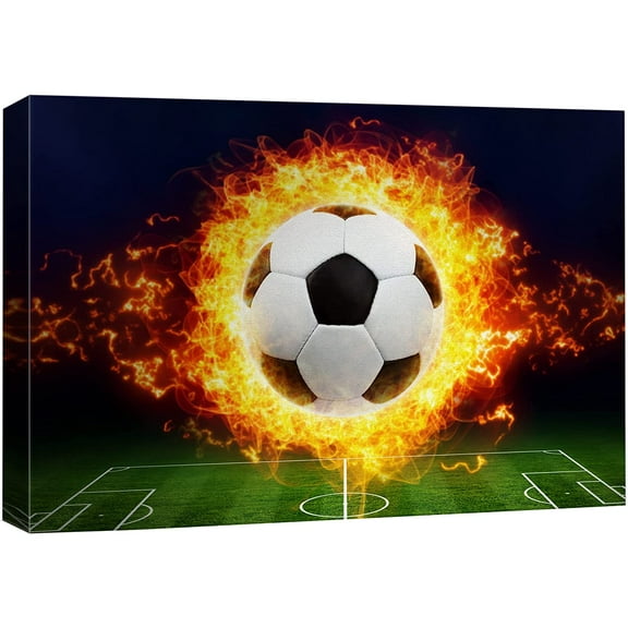 wall26 Canvas Wall Art Print Set Blazing Fire Soccer Ball on The Field Sports Athletes Digital Art Modern Art Modern Scenic Colorful Fun Ultra for Living Room, Bedroom, Office - 12"x18"