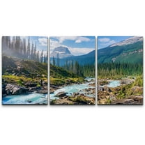 wall26 Canvas Wall Art Print Set Rocky River in Sunny Mountain Forest Nature Wilderness Photography Realism Rustic Colorful Multicolor Ultra for Living Room, Bedroom, Office - 16"x24"x3 Pan