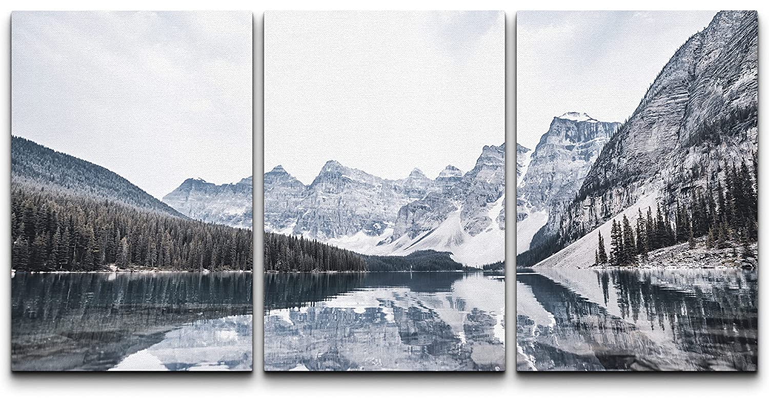 wall26 Canvas Wall Art Print Set Snowy Winter Mountain and Lake ...