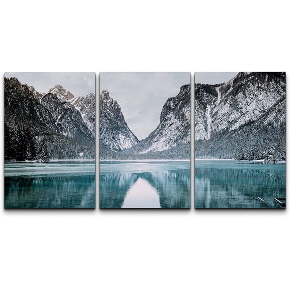 wall26 Canvas Wall Art Print Set Snowy Winter Mountains &amp; ICY Reflection Nature Wilderness Photography Realism Rustic Colorful Multicolor Ultra for Living Room, Bedroom, Office - 16"x24&quot